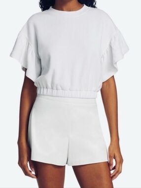 Alice + Olivia White Joline Ruffle Sleeve Crop Top SzS